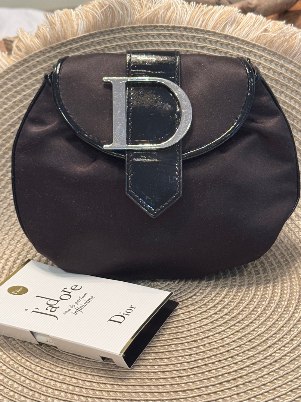 Dior Black Satin Small Clutch with Silver 'D' Accent